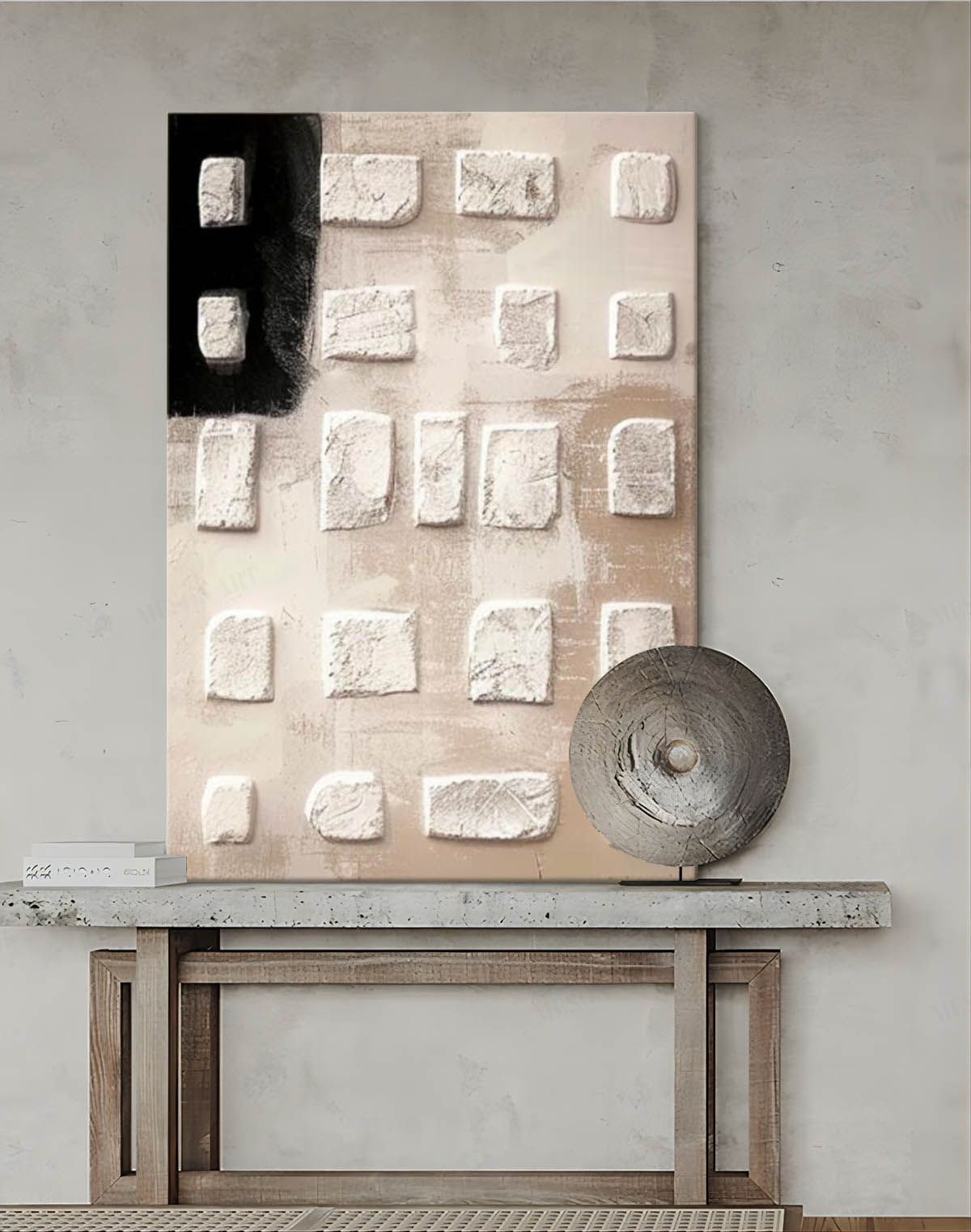 Neutral Textured 3D Block Oil Painting Black Minimalist