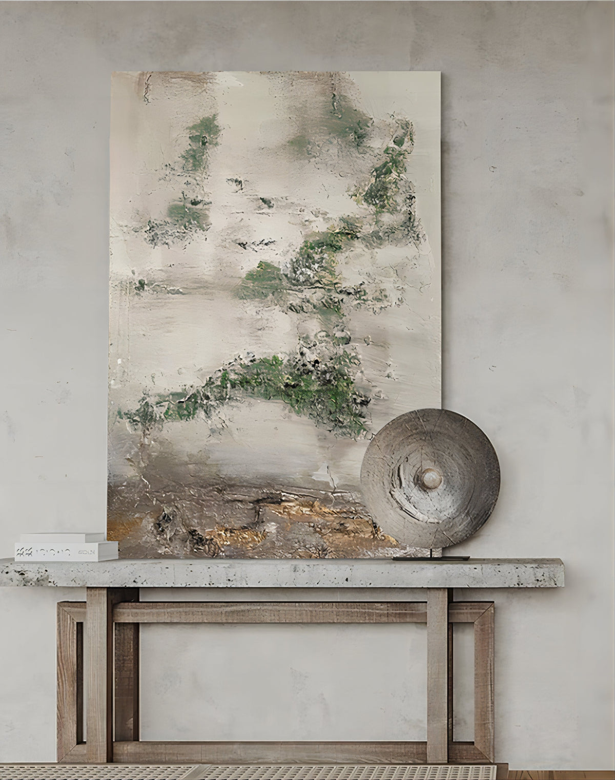 Wabi-Sabi Moss & Stone Abstract Painting