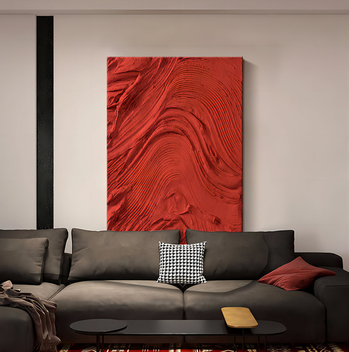 Vibrant Red Wave Texture Oil Painting