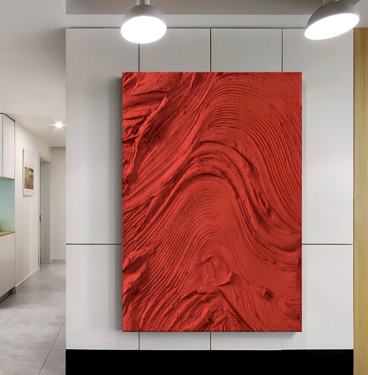 Vibrant Red Wave Texture Oil Painting