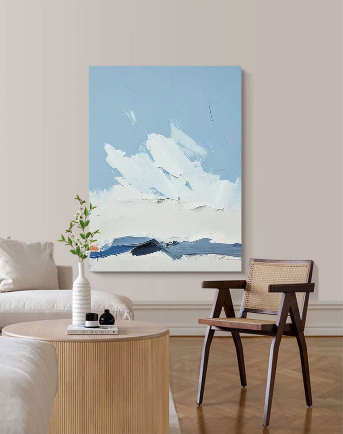 Minimalist Coastal Impasto Oil Painting Blue Sky Wall Art