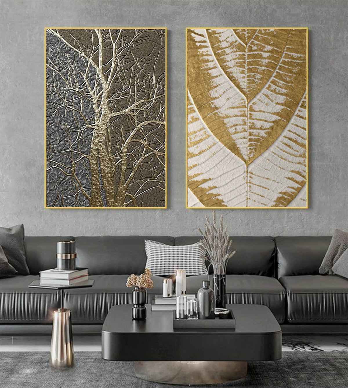 Wall Art Minimalist 3D Gold Tree Leaf Set