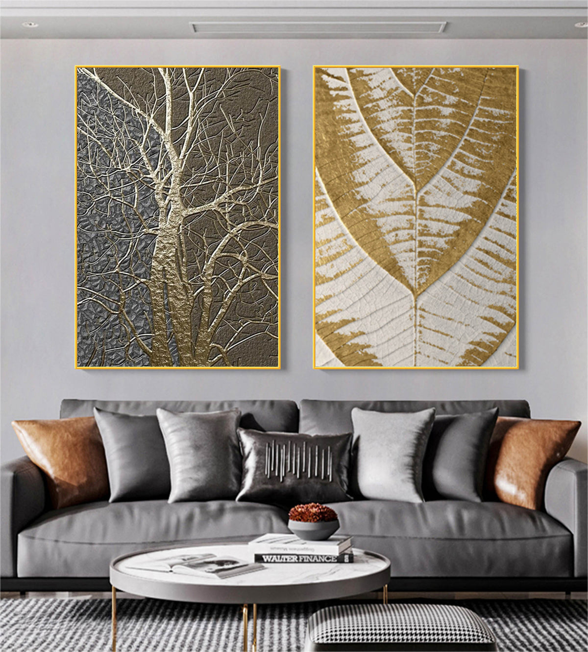 Wall Art Minimalist 3D Gold Tree Leaf Set