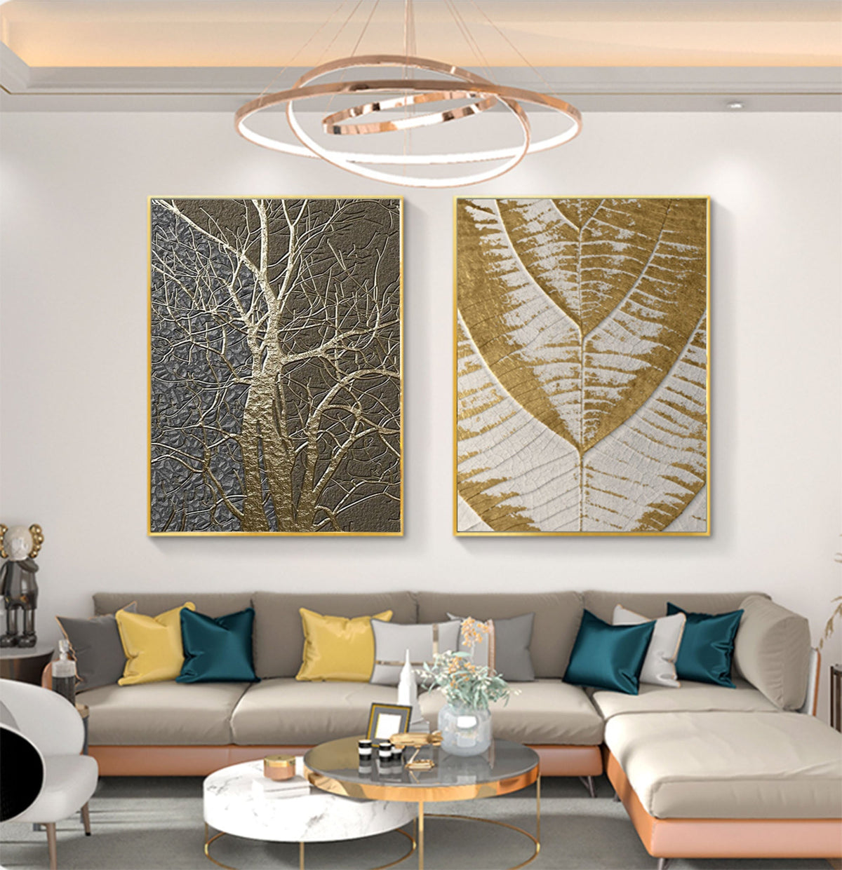 Wall Art Minimalist 3D Gold Tree Leaf Set