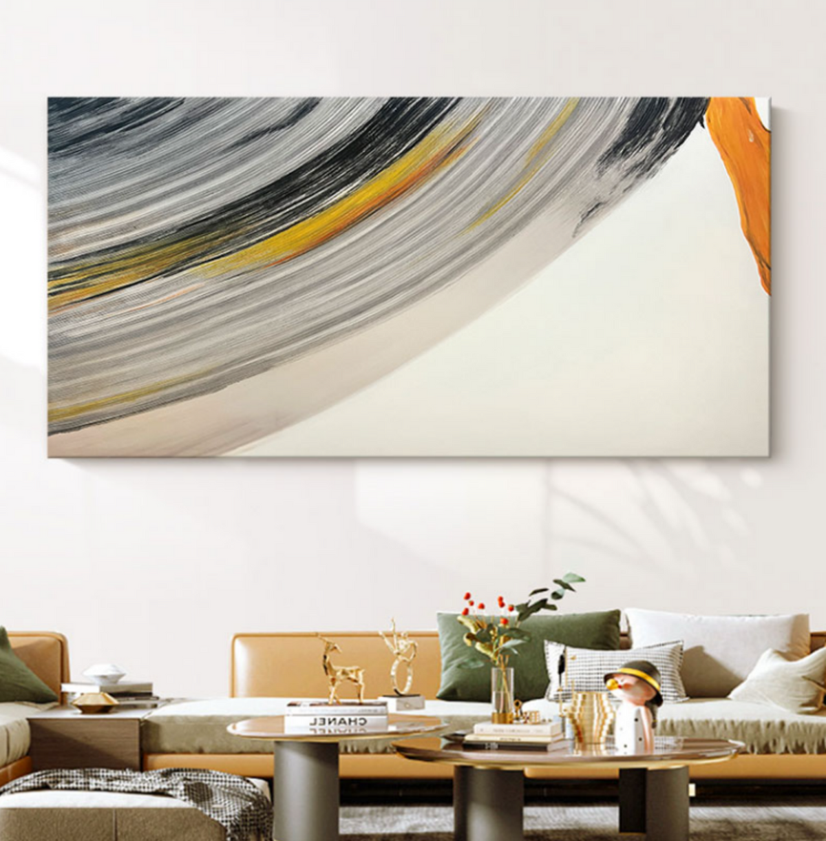 Dynamic Curved Brushstroke Oil Painting Long Wall Art