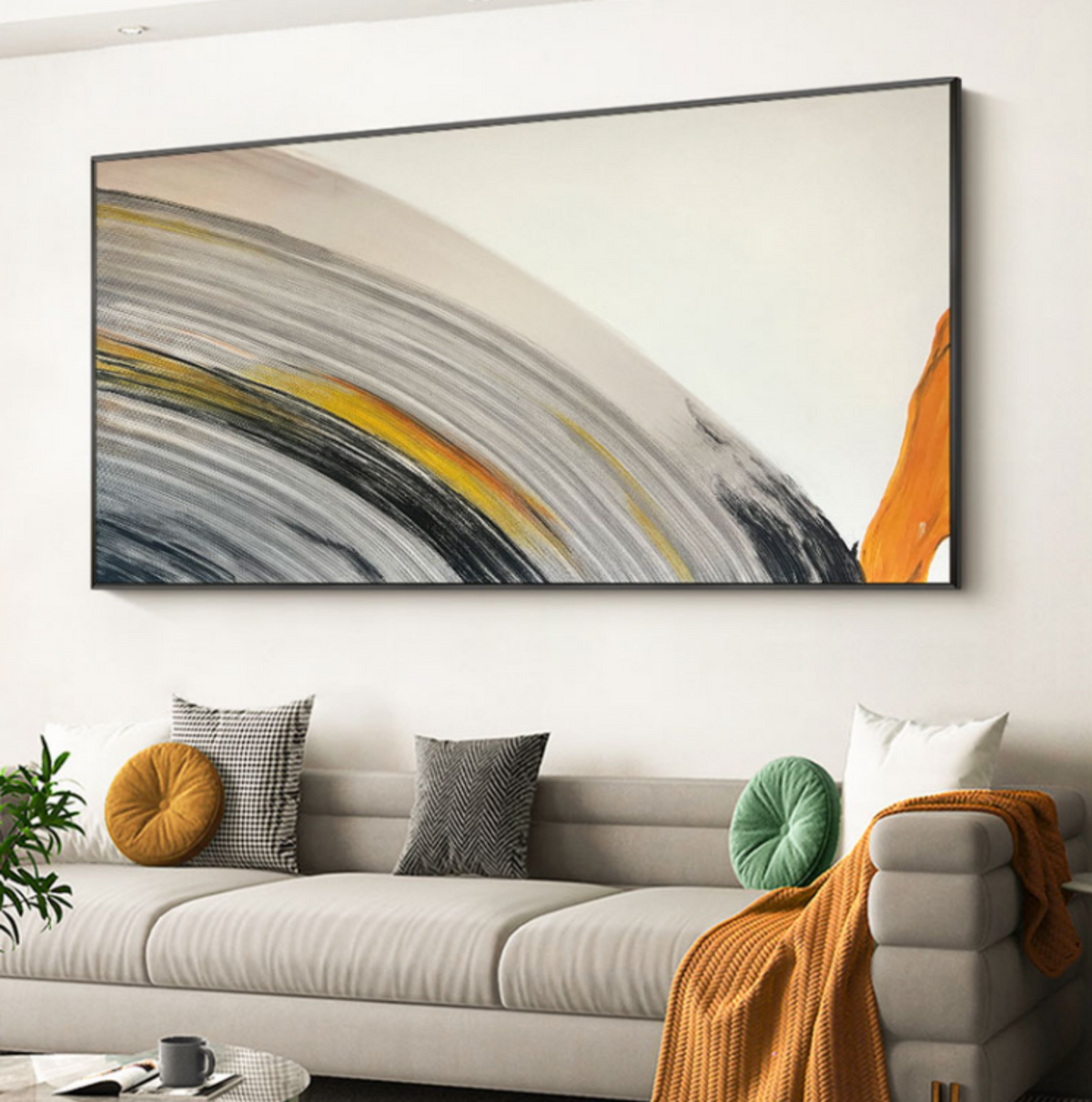 Dynamic Curved Brushstroke Oil Painting Long Wall Art
