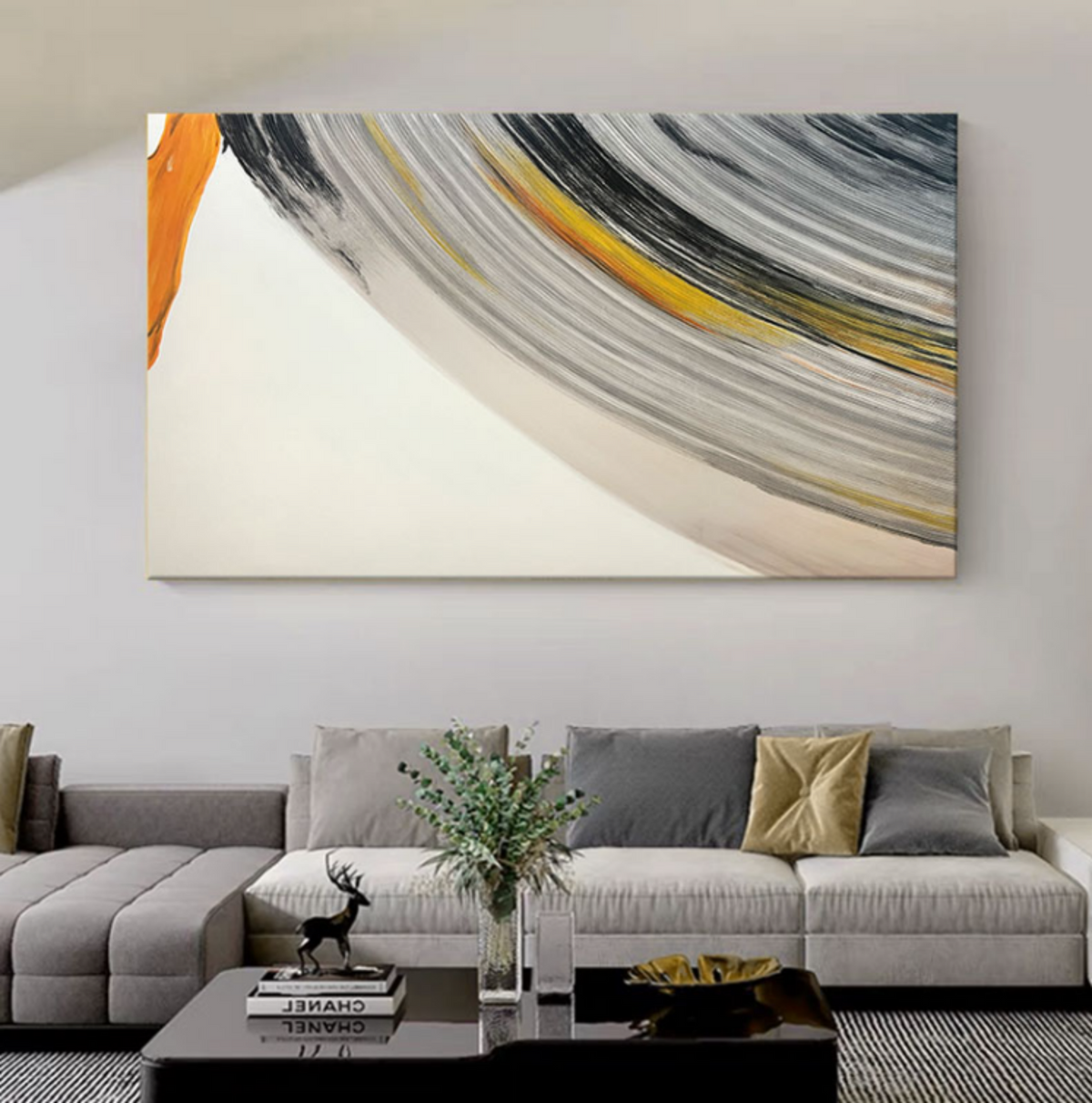 Dynamic Curved Brushstroke Oil Painting Long Wall Art