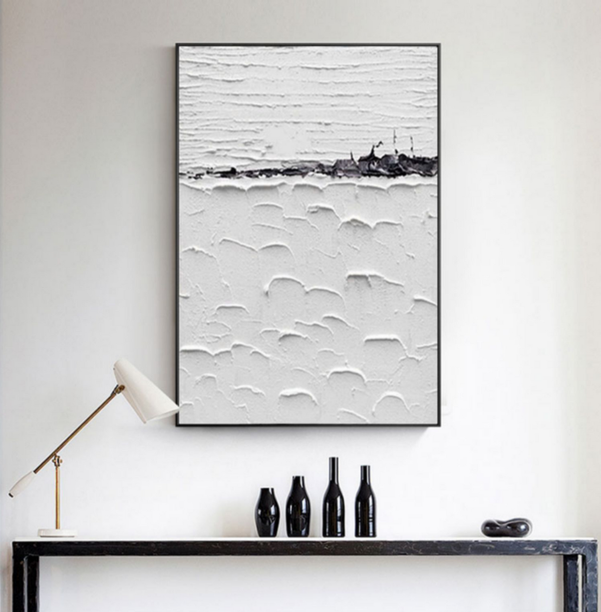 Wall Art White Impasto Bas-Relief Abstract Oil Painting