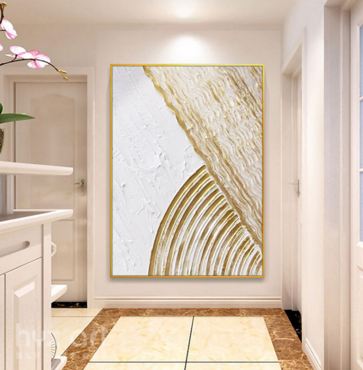 Wall Art Gilded Spiral Impasto Bas-Relief Abstract Oil Painting