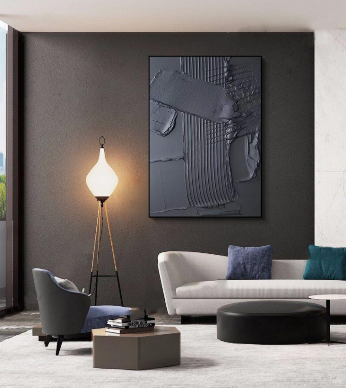 Dark Gray Textured Abstract Wall Art Modern Industrial
