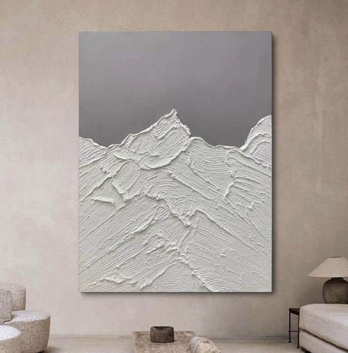 Wall Art Vertical Abstract Alpine Peak White