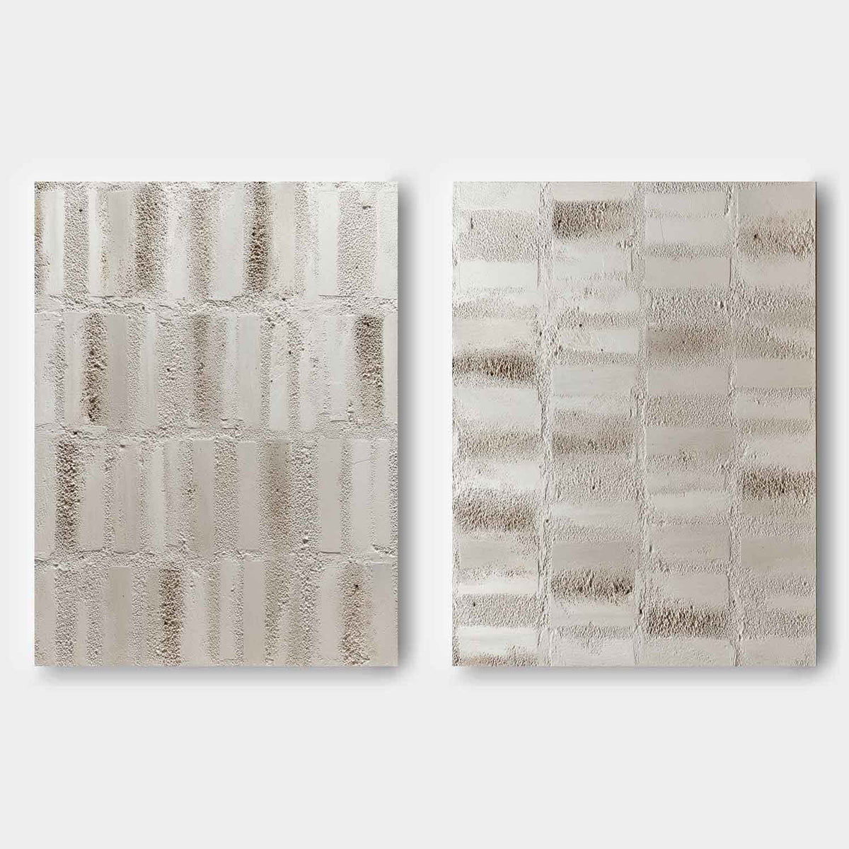 Wall Art Diptych Textured Abstract Grid Scene Minimalist Neutral