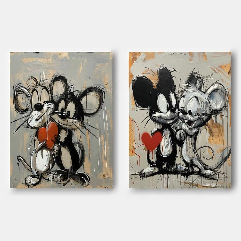 Wall Art Mice Cartoon Textured Grunge Playful