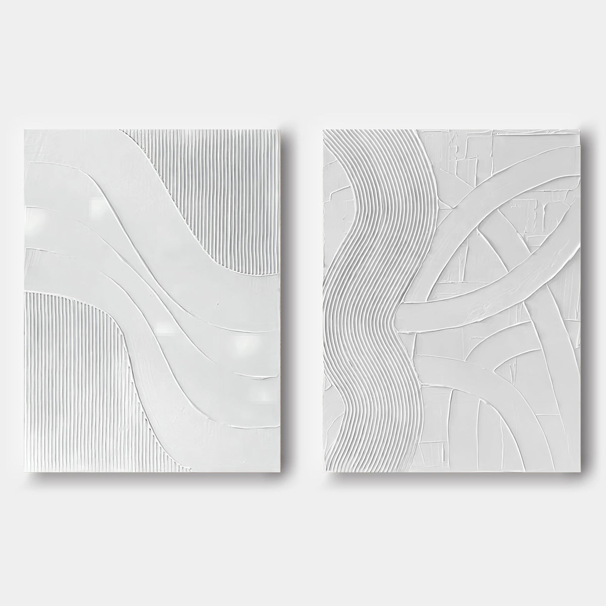Wall Art Vertical Abstract Linear Swirl White