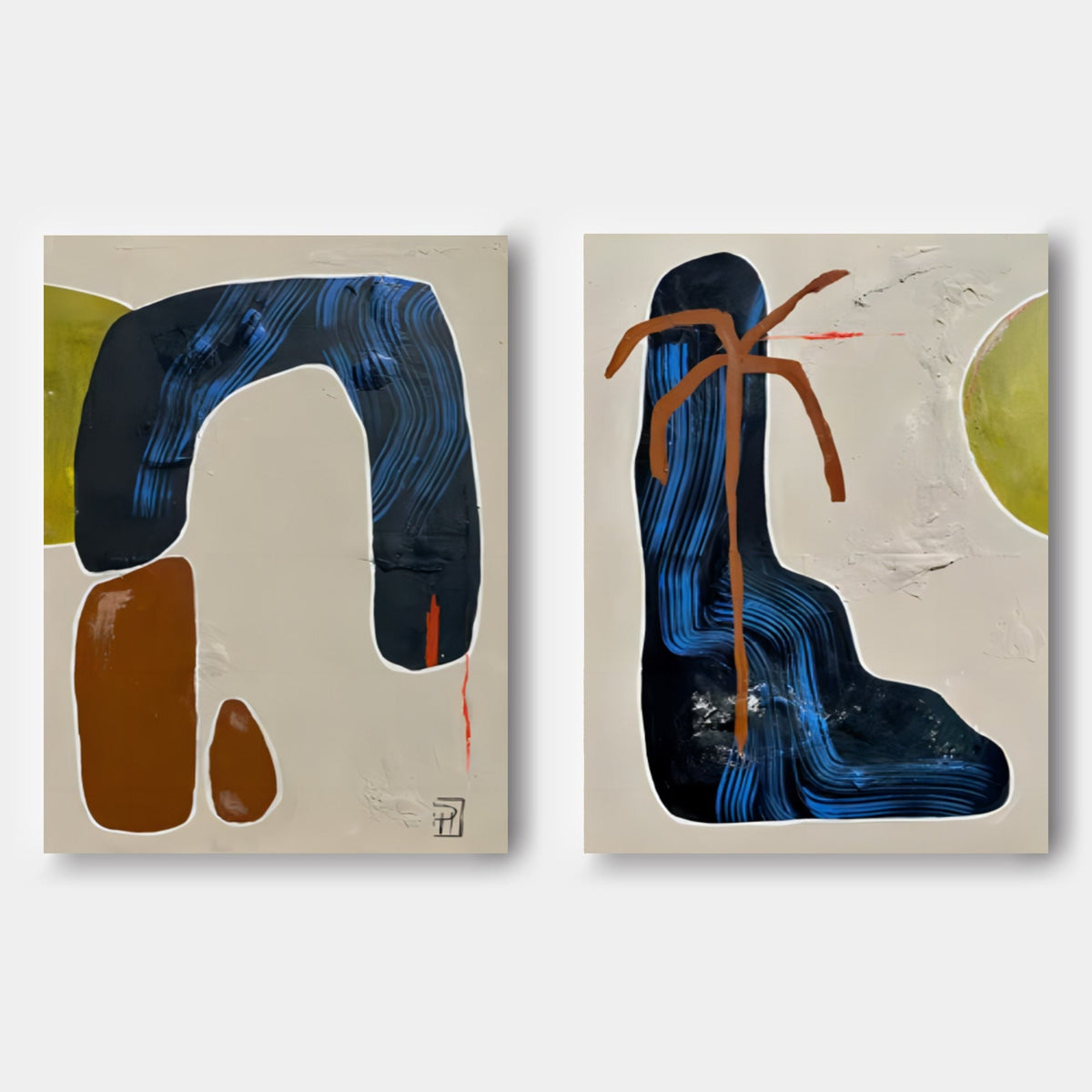 Set Of 2 Diptych Wall Art Set Blue Brown Organic