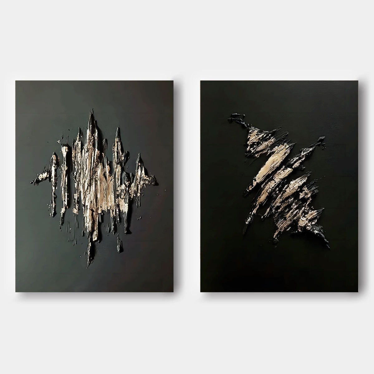 Textured Gold & Black Abstract Oil Painting