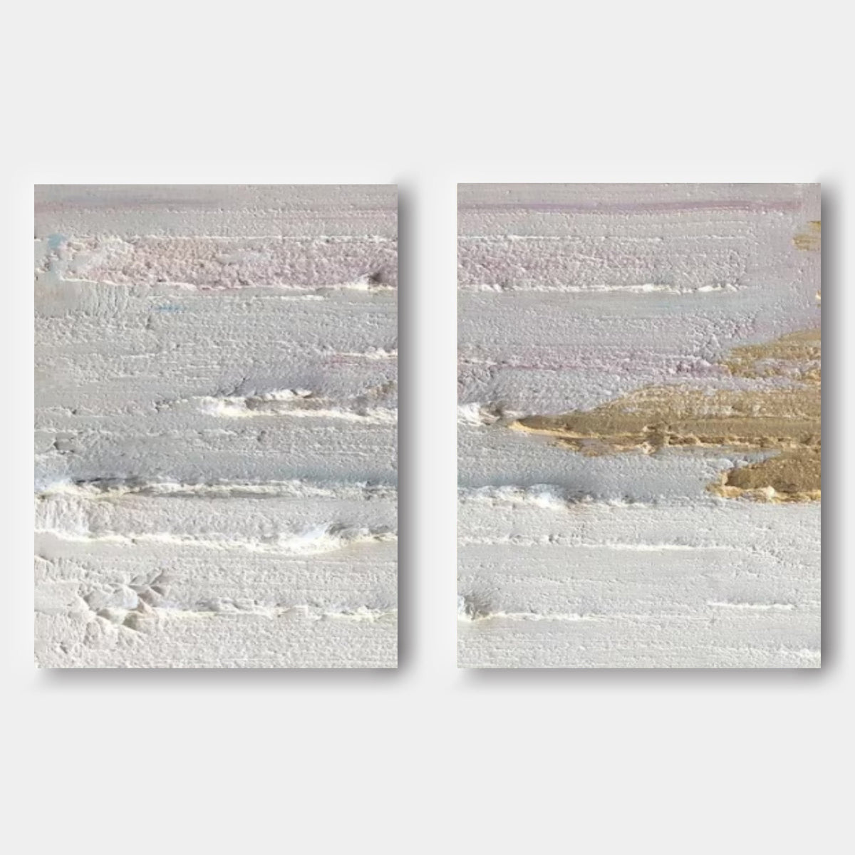 Wall Art Pastel Gray Gold Layered Wave Diptych
