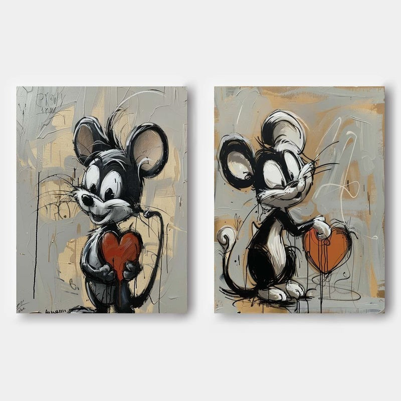 Wall Art Cartoon Mice Red Heart Pop Street
