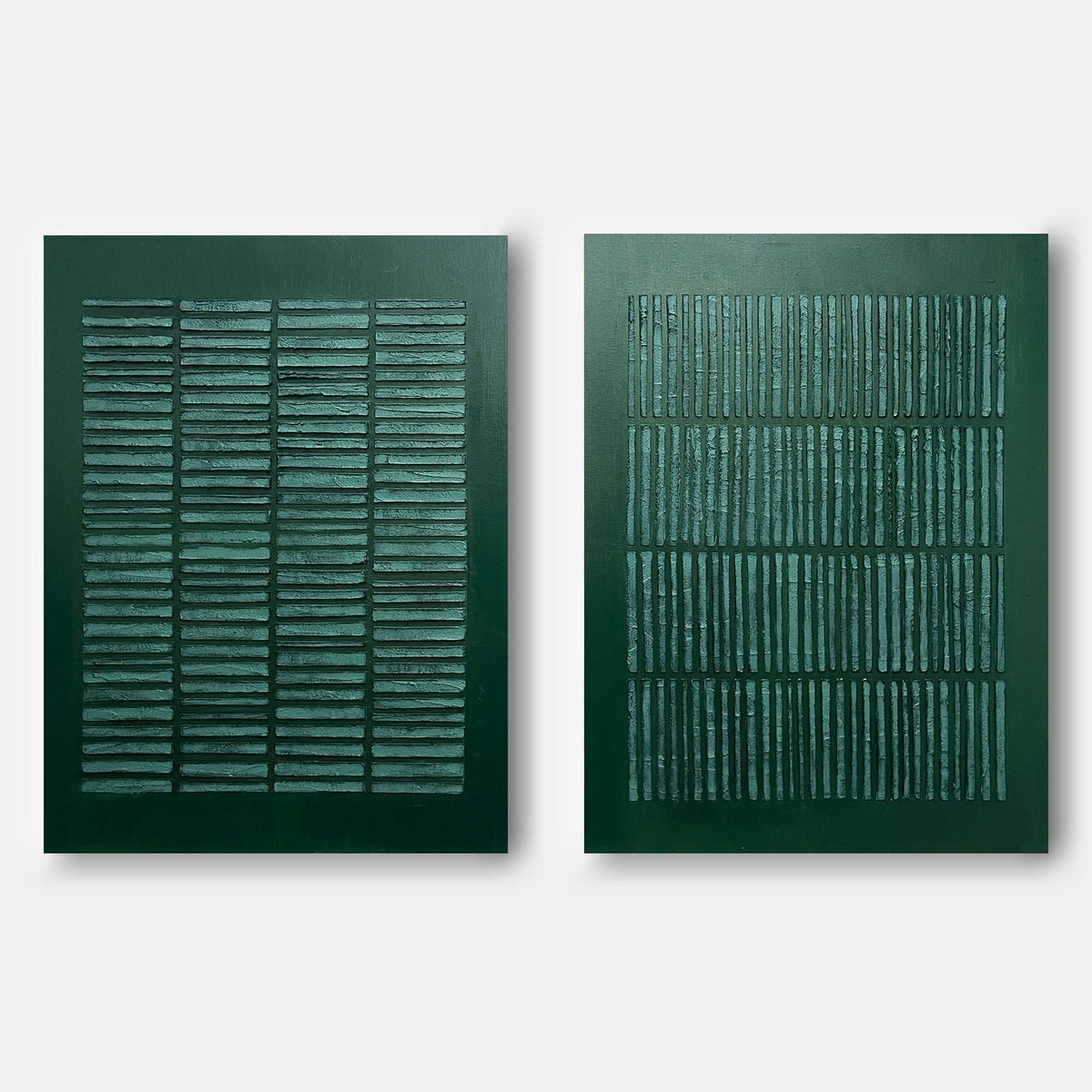 Deep Teal Textured Geometric Diptych Oil Painting