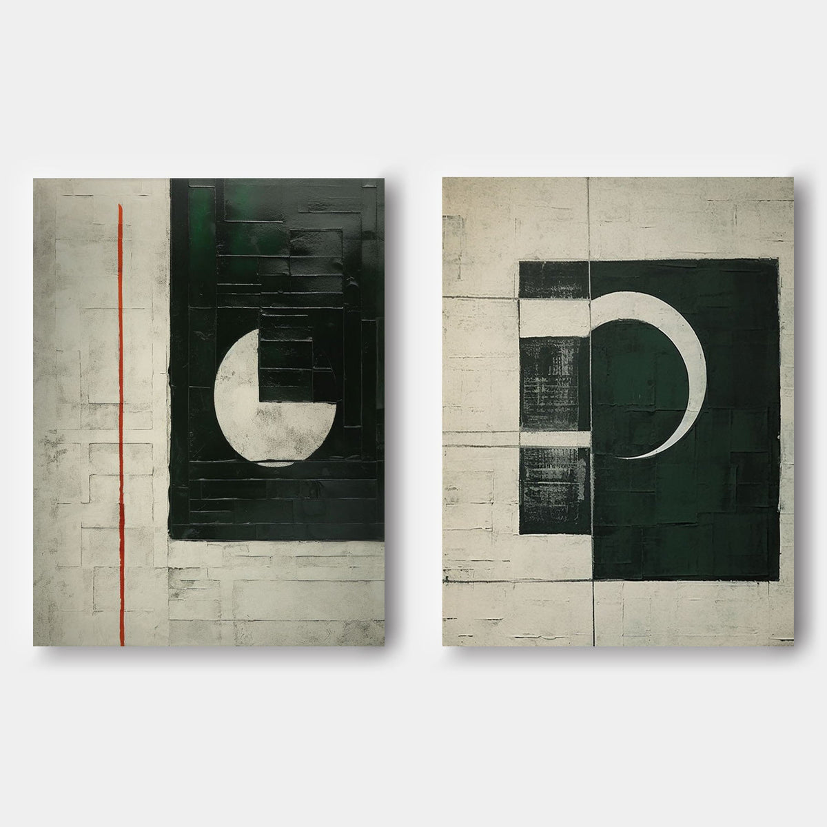 Tactile Two-Piece Geometric Oil Painting Black White