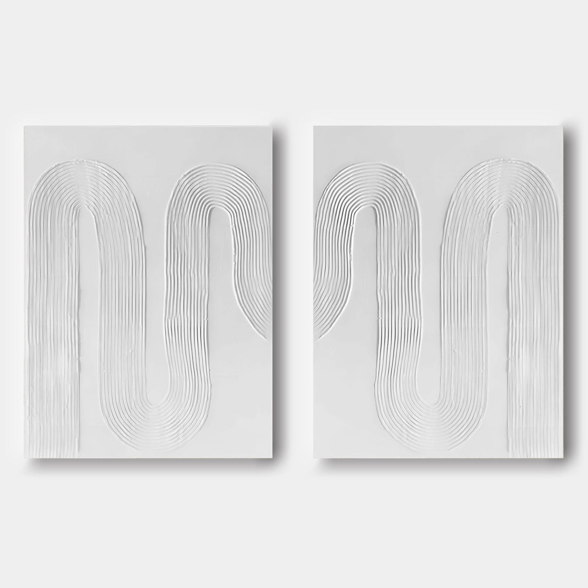 Minimalist White Curved Line Textured 2 Piece Wall Art