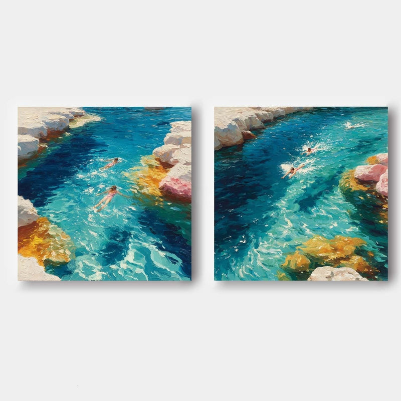 Snorkeling Cove Diptych Impasto Painting
