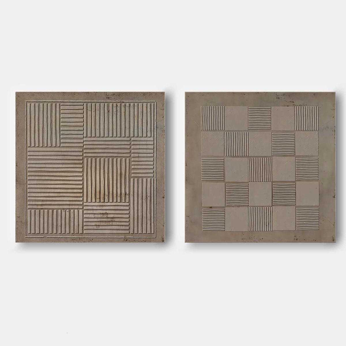 Wall Art Taupe Geometric Grid Checkerboard