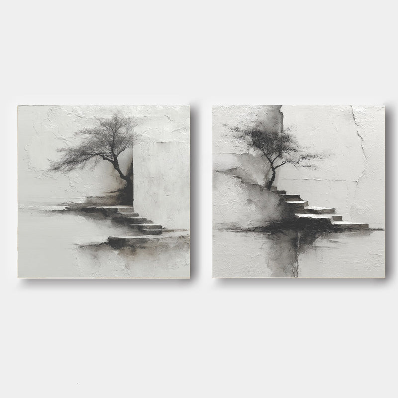Wabi-Sabi Solitary Tree Diptych Painting
