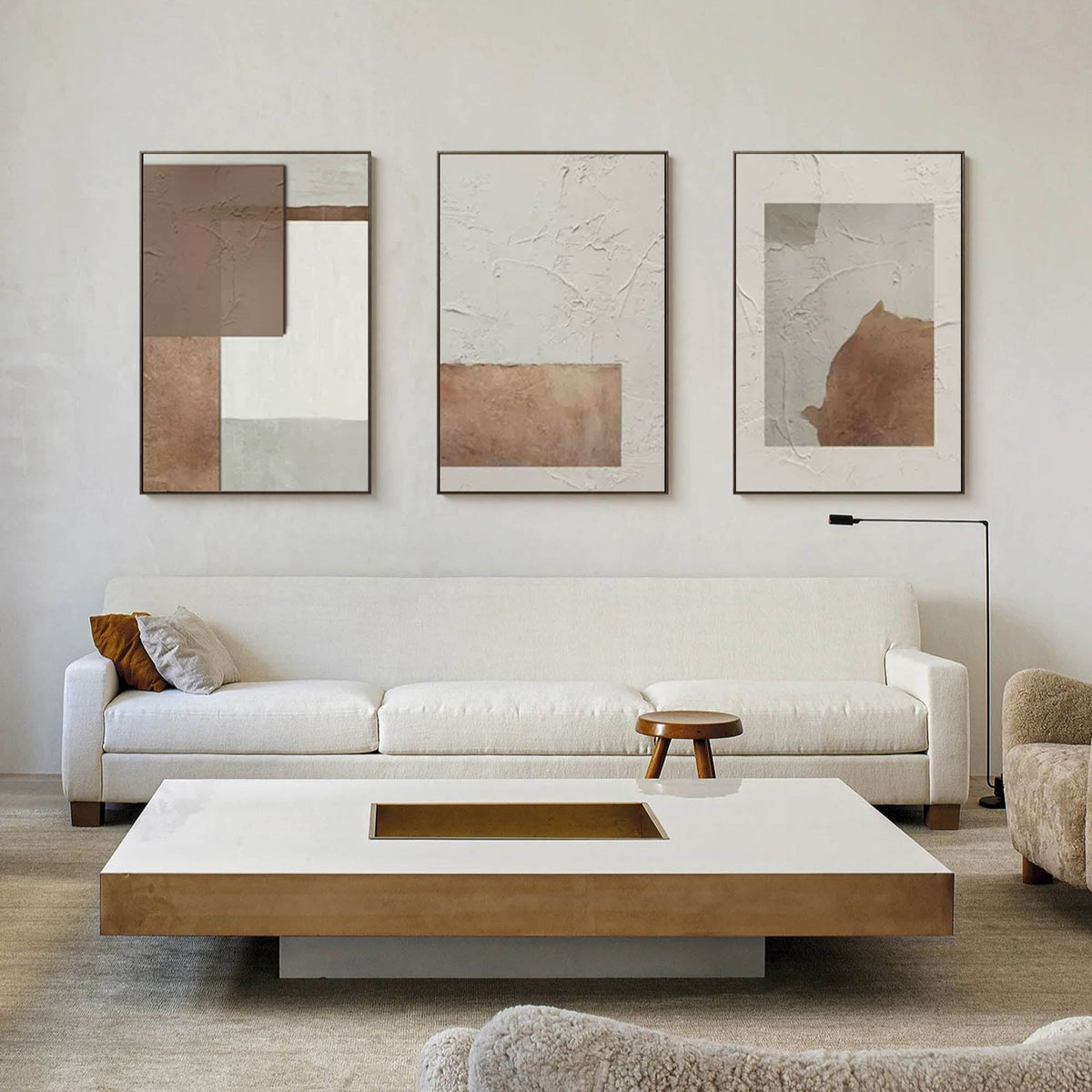 Neutral Triptych 3D Textured Painting