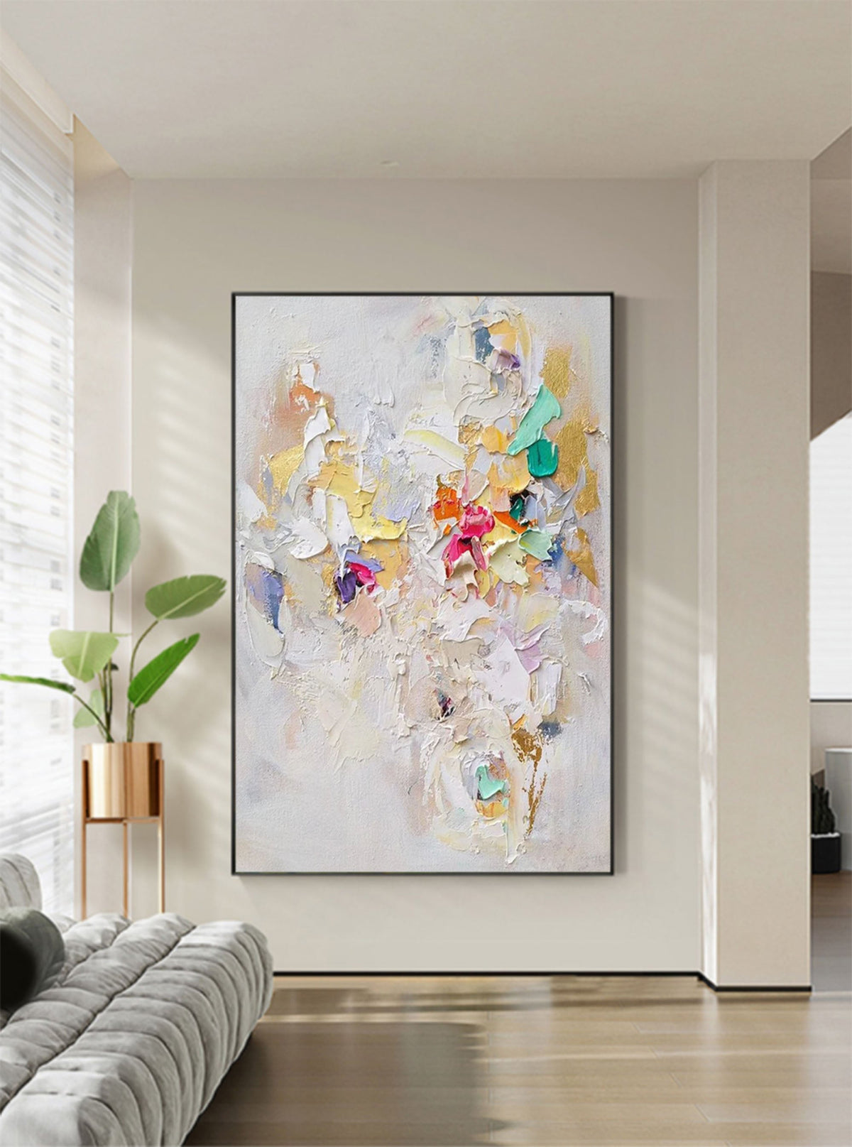 Vibrant Floral Impasto Painting Colorful Textured Wall Art
