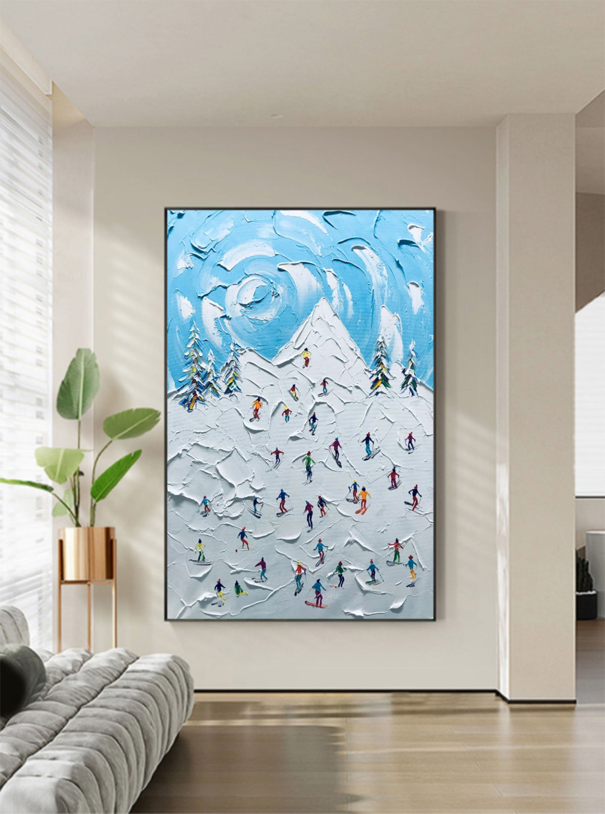 Textured Ski Resort Landscape Impasto Painting