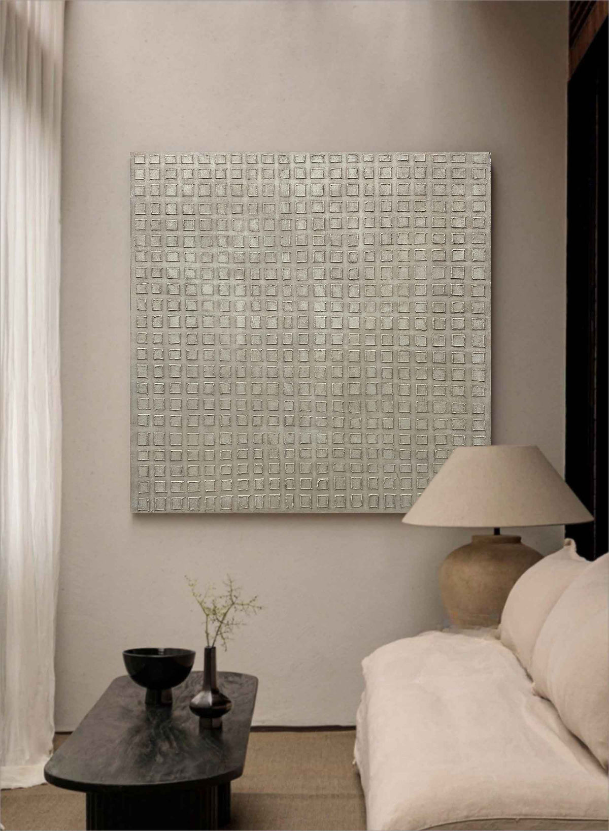 Wabi-Sabi Neutral Grid Texture Painting