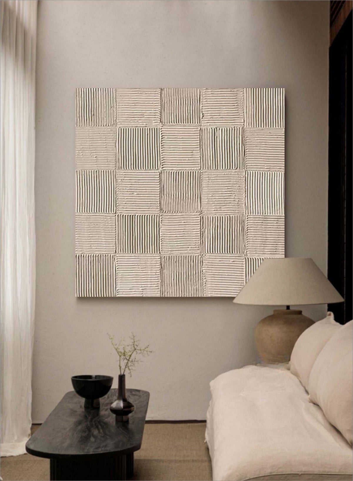 Neutral Tone Textured Checkerboard Oil Painting