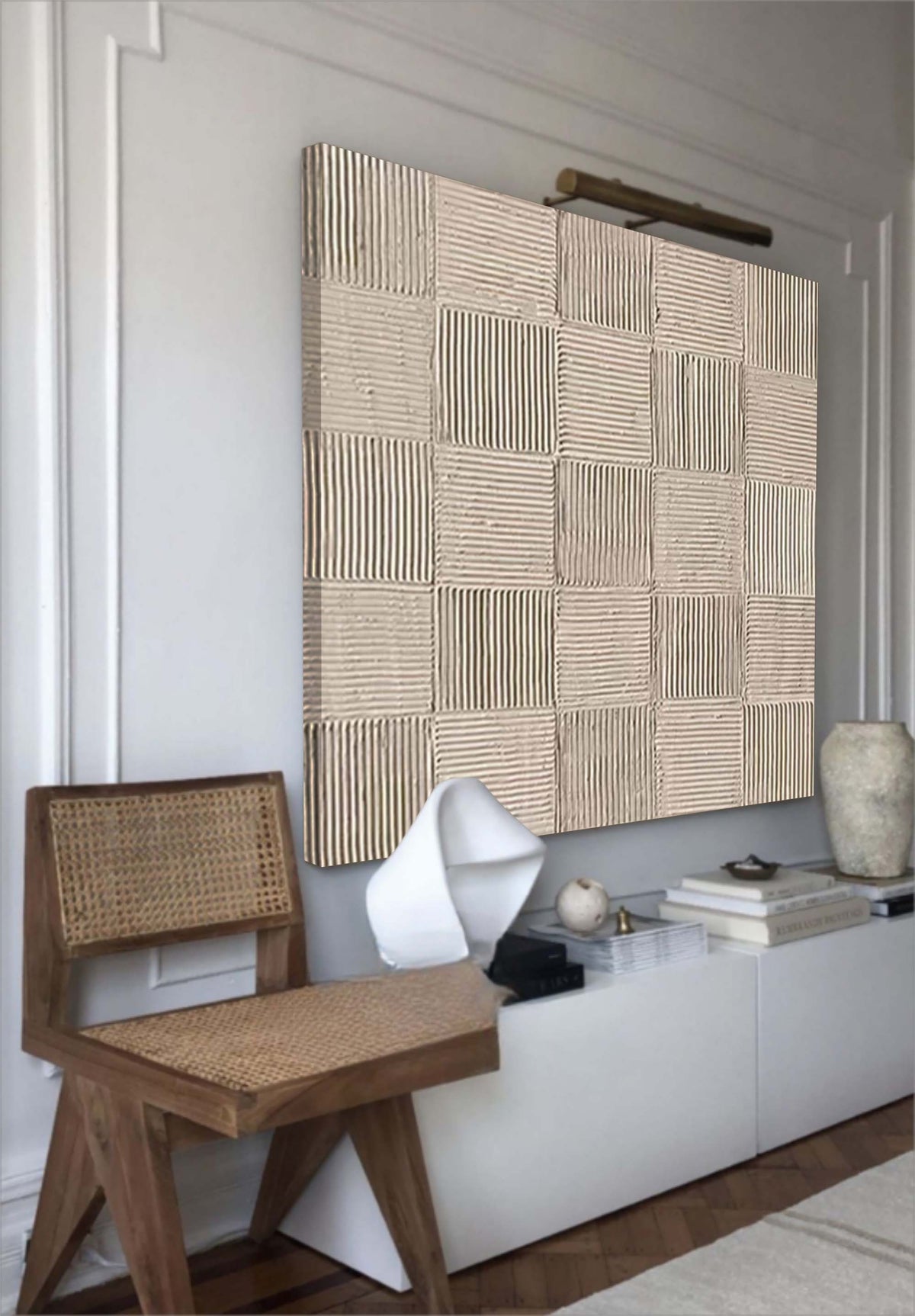 Neutral Tone Textured Checkerboard Oil Painting