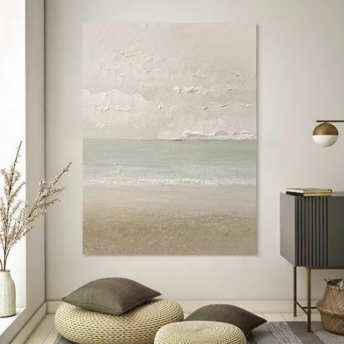 Minimalist Coastal Landscape Painting Textured Neutral