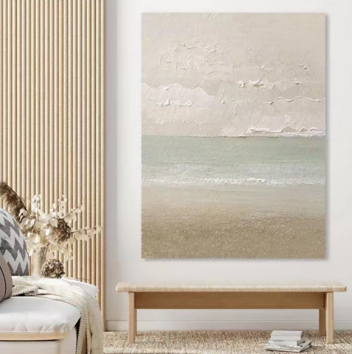 Minimalist Coastal Landscape Painting Textured Neutral