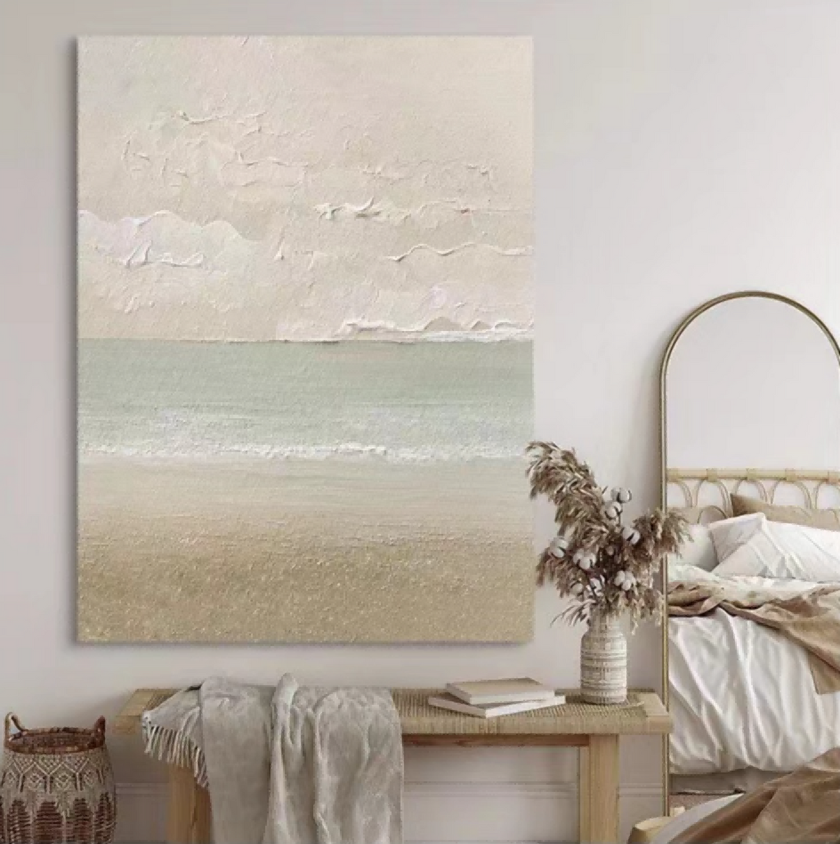Minimalist Coastal Landscape Painting Textured Neutral
