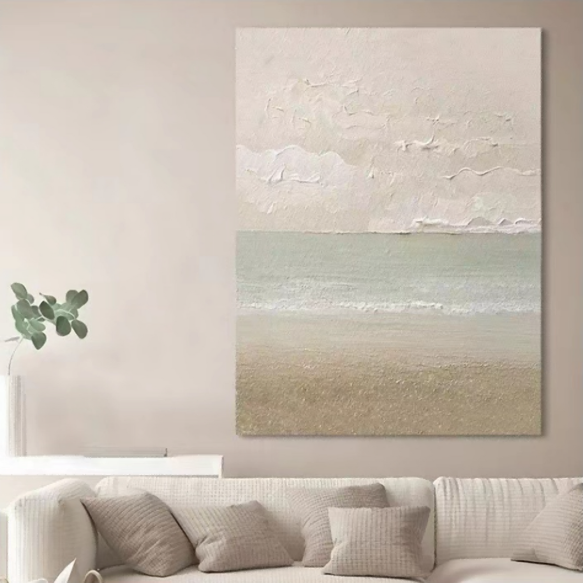 Minimalist Coastal Landscape Painting Textured Neutral