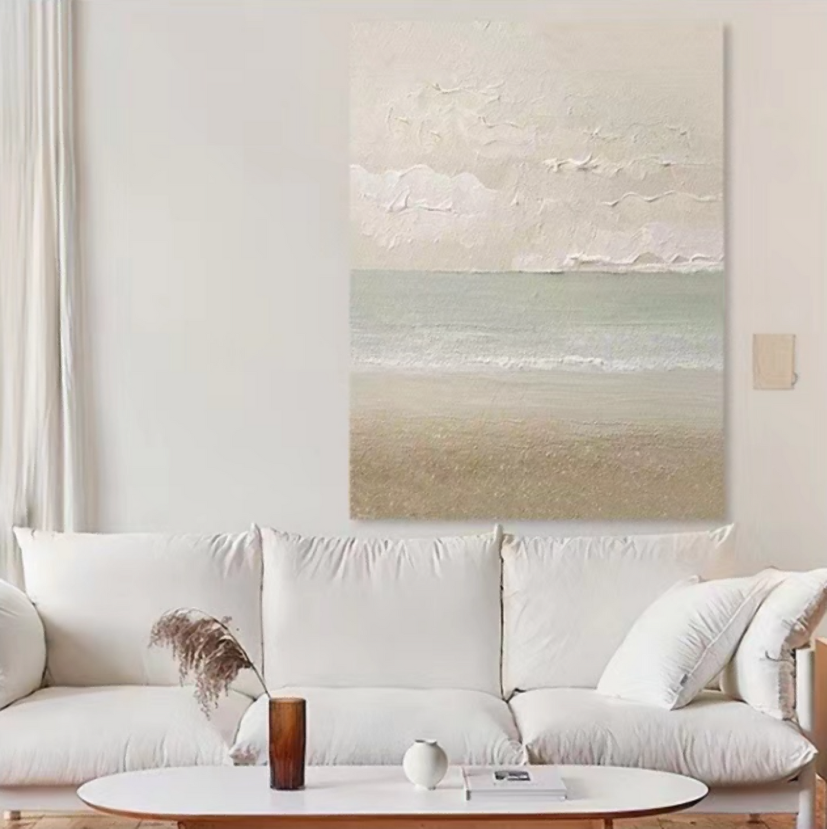Minimalist Coastal Landscape Painting Textured Neutral