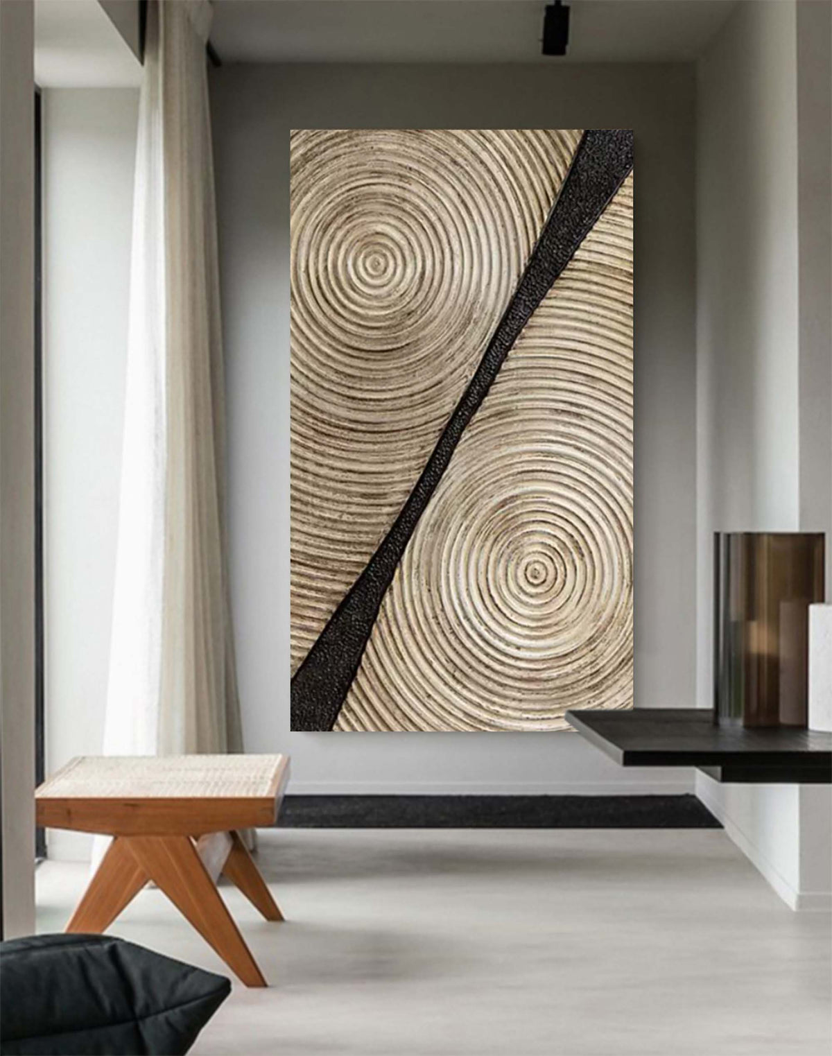 Neutral Wood Grain Textured Vertical Painting