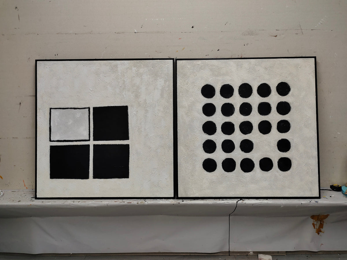Minimalist Black Dot Grid Painting