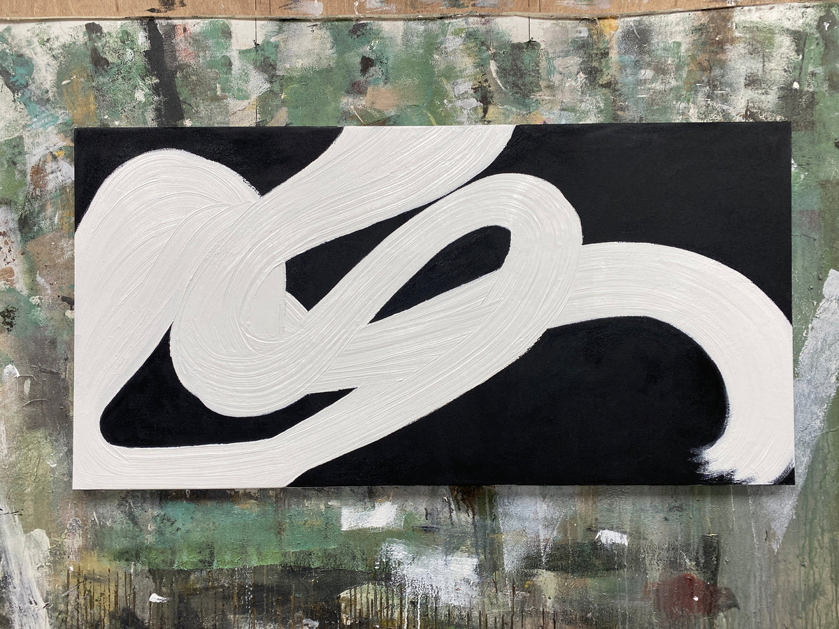 Wabi-Sabi Black White Curved Texture Painting