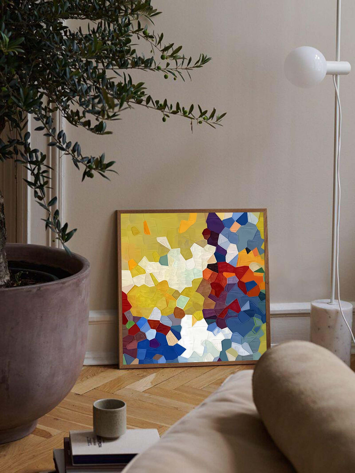 Mosaic-Style Painting Vibrant Color Blocks
