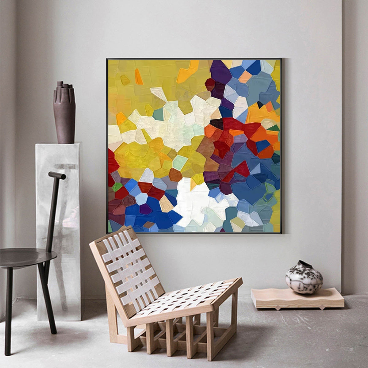 Mosaic-Style Painting Vibrant Color Blocks