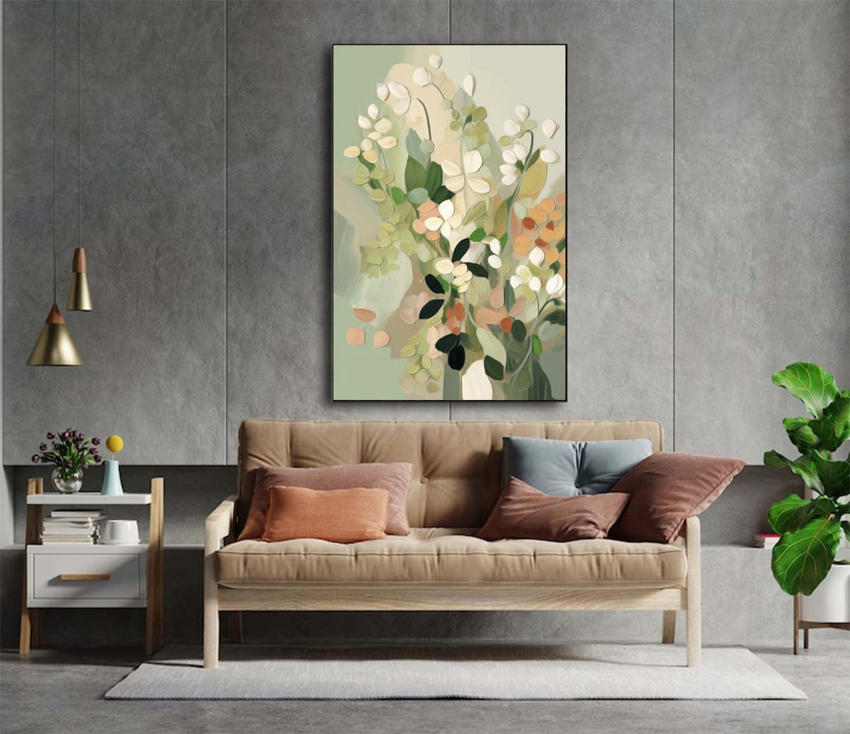 Modern Abstract Floral Painting Soft Green