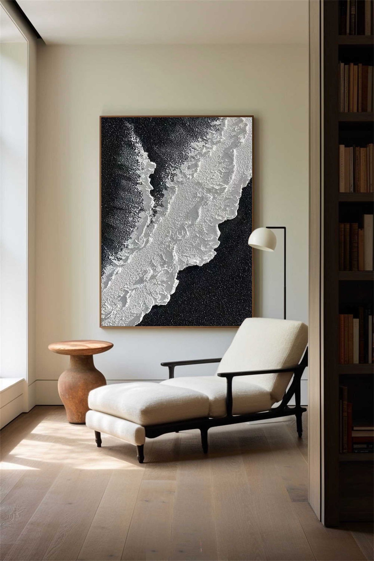 Textured Black Ocean Wave Canvas Wall Art