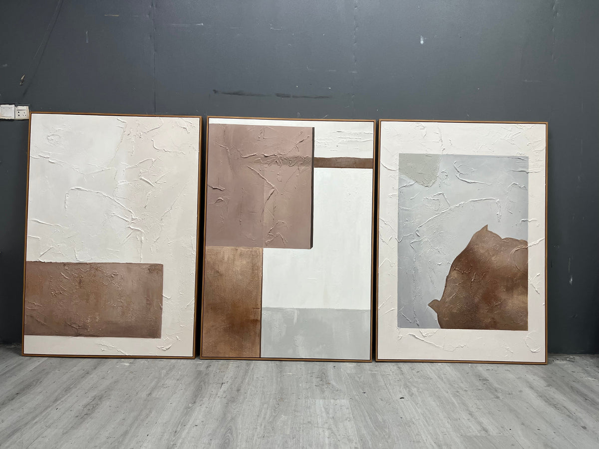 Neutral Triptych 3D Textured Painting