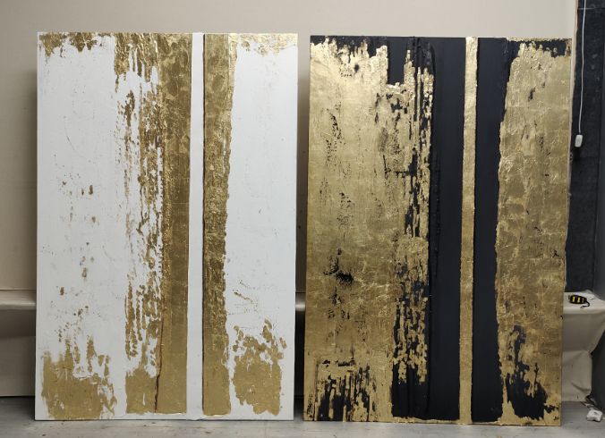 Luxury Gold Foil Abstract Diptych Oil Painting