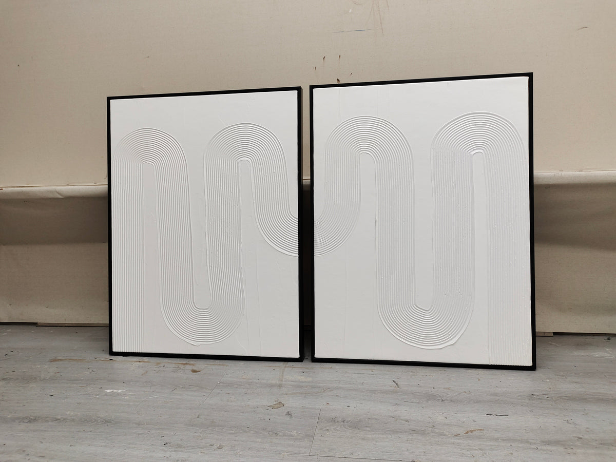 Minimalist White Curved Line Textured 2 Piece Wall Art