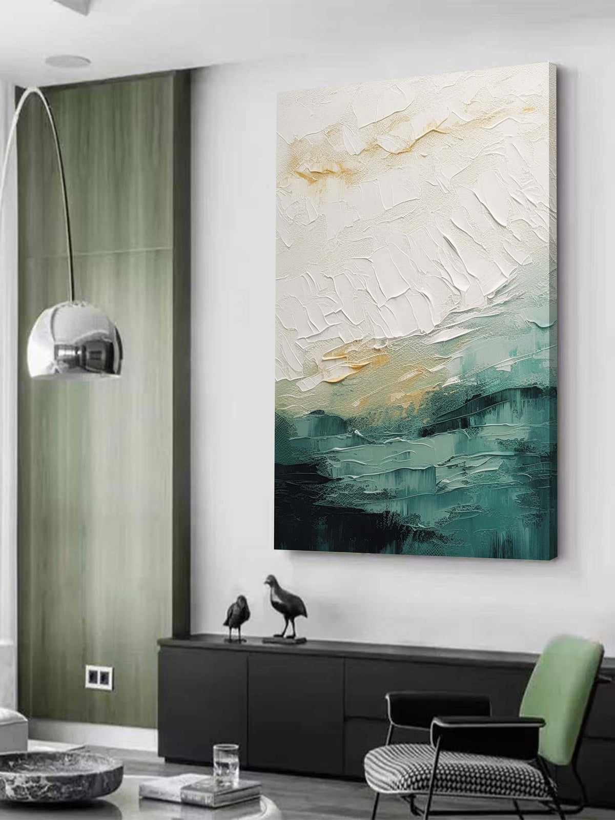 Emerald Ocean Wave Impasto Painting